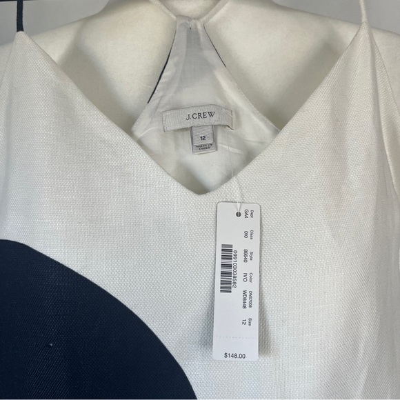 J. Crew Carrie Shift Dress Large Polka Dot White Navy Dress Sleeveless Summer 12 - Picture 3 of 8